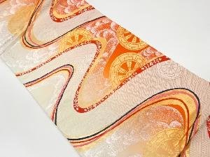 リサイクル　曲線に源氏車模様織出し袋帯